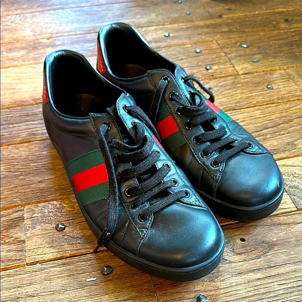 Gucci Black and Red Sneakers with Signature Stripes